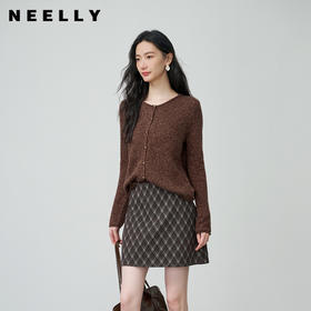 NEELLY纳俪商场同款春季新款时尚圆领杂色针织开衫女休闲通勤上衣N26014A06610