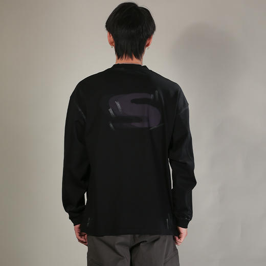 DRONKOO 2026 圆领前后撞色S印花刷银粉做旧微阔长袖中厚T恤 商品图4