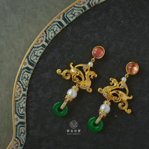 龢盒原创 游龙翡翠平安圈银镶耳环 商品图1