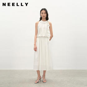 NEELLY纳俪商场同款夏季新款简约垂顺挂脖连衣裙女精致百搭长裙N26044Y04555