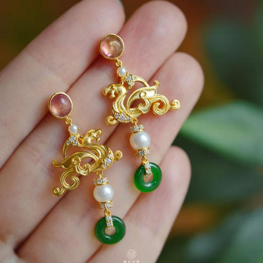 龢盒原创 游龙翡翠平安圈银镶耳环 商品图3