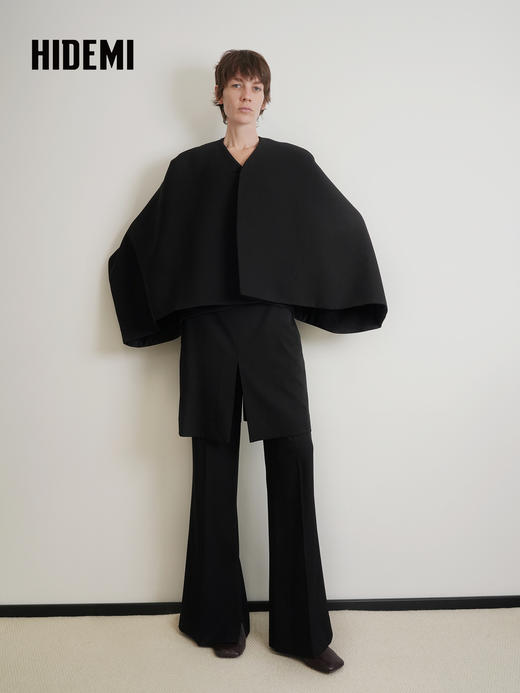 HIDEMI 设计感纯色两穿披肩披风斗篷外套 商品图7