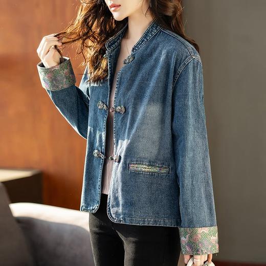 百媚生 国风立领盘扣牛仔外套女XFY2125 商品图2