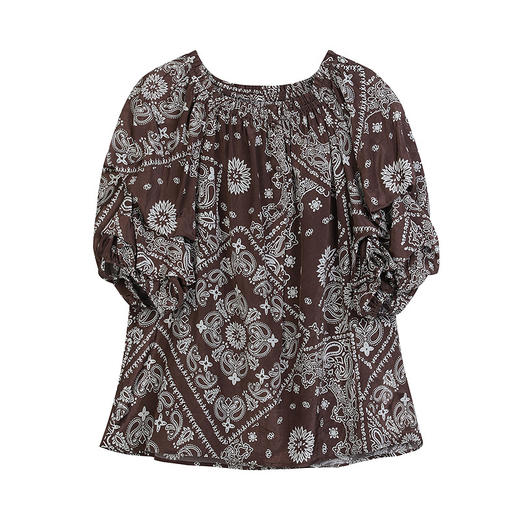 NEELLY纳俪商场同款夏新款复古优雅一字肩上衣女显瘦百搭宽松T恤N26054R04635 商品图3