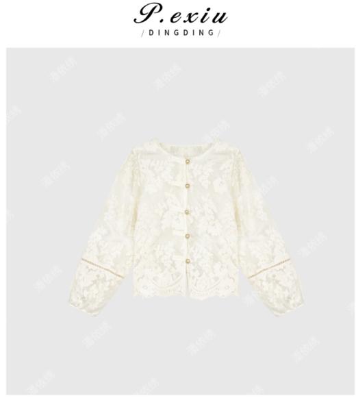 04-6潘依绣丁丁宠粉国风新中式精致盘扣气质勾花衬衫 Q5255 商品图0