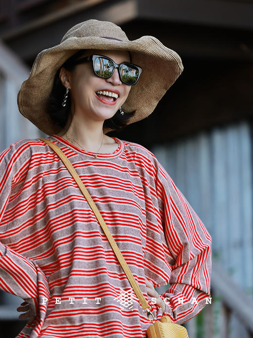 Petit Schan小闪 CLO#1052 Cicada chirping 蝉鸣 汉麻棉条纹长袖T恤 商品图0