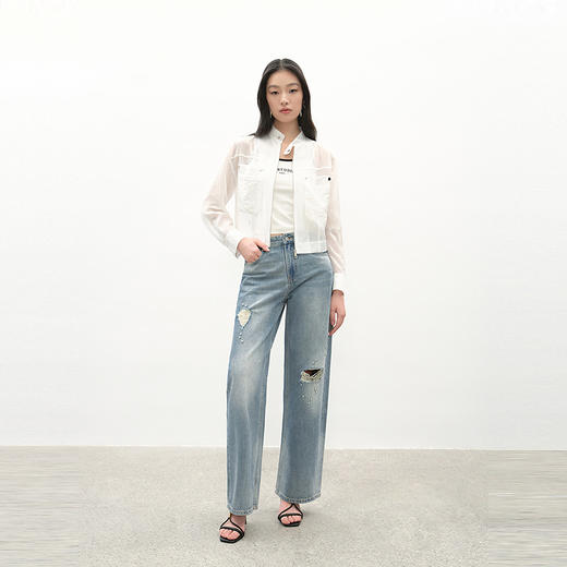 NEELLY纳俪商场同款夏季新款时髦破洞直筒牛仔裤女百搭休闲长裤N26044H04540 商品图2