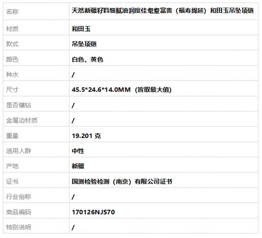【天然正品】天然新疆籽料细腻油润度佳耄耋富贵（福寿绵延）和田玉吊坠项链45.5*24.6*14.0MM（皆取最大值）170126NJS70 商品图8