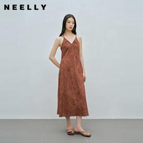 NEELLY纳俪商场同款夏季新款时尚V领设计感吊带长裙女收腰连衣裙N26044Y04430