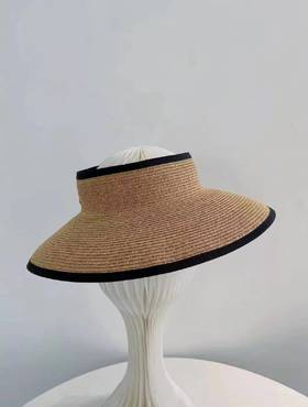 F030134高颜值撞色包边复古小金属铭牌大檐空顶遮阳帽