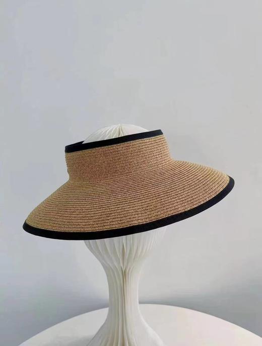 F030134高颜值撞色包边复古小金属铭牌大檐空顶遮阳帽 商品图0