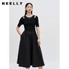 NEELLY纳俪商场同款夏新款针织拼接连衣裙女中长款挖肩设计感长裙N26044Y04593 商品缩略图0