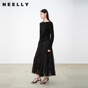 NEELLY纳俪商场同款春季新款气质褶皱半身裙女百搭高腰灵动长裙N26034E04505