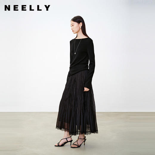 NEELLY纳俪商场同款春季新款气质褶皱半身裙女百搭高腰灵动长裙N26034E04505 商品图0