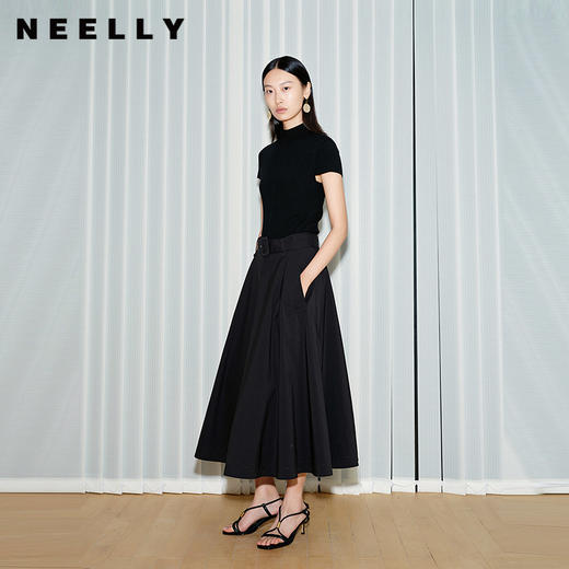 NEELLY纳俪商场同款夏季新款简约高腰显瘦A字裙女气质百搭半身裙N26044E04407 商品图0