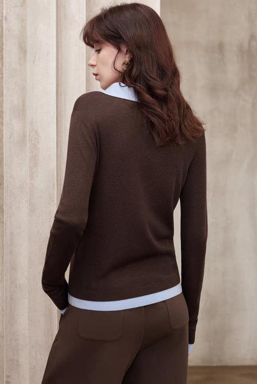 高智气质复古修身假两件绵羊毛莱赛尔POLO翻领衬衫 商品图8