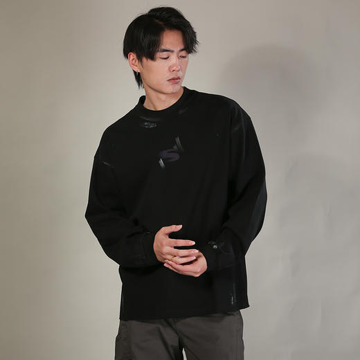 DRONKOO 2026 圆领前后撞色S印花刷银粉做旧微阔长袖中厚T恤 商品图3