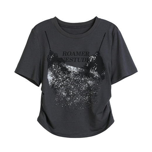 NEELLY纳俪商场同款夏季新款圆领印花修身T恤女百搭显瘦舒适上衣N26044T04421 商品图3