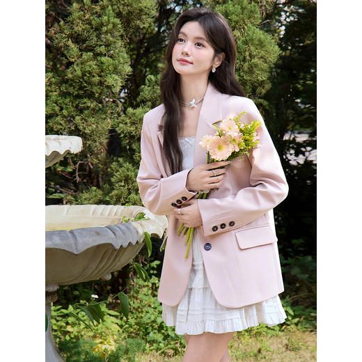 鹿向南「粉雾桃桃」高级感粉色宽松休闲西装外套女士春季通勤西服 商品图3