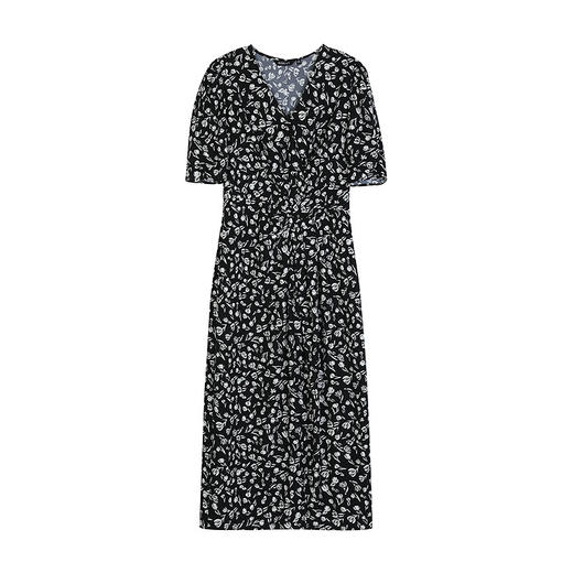 NEELLY纳俪商场同款夏季新款复古黑白碎花连衣裙女休闲舒适中长裙N26044Y04571 商品图3