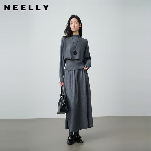 NEELLY纳俪商场同款春季新款休闲垂感针织半裙女舒适百搭温柔长裙N26014E03308 商品图0