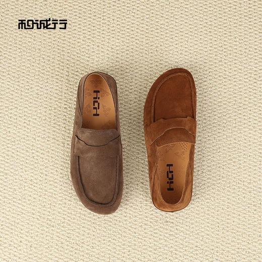 和诚行2026春季新款真皮一脚蹬懒人鞋翻毛皮透气软底男式休闲鞋0930275 商品图2