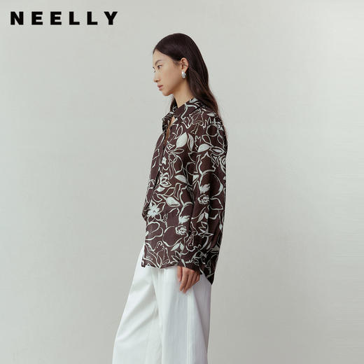 NEELLY纳俪商场同款春季新款复古植物印花衬衫女个性宽松休闲外套N26031B01110 商品图0