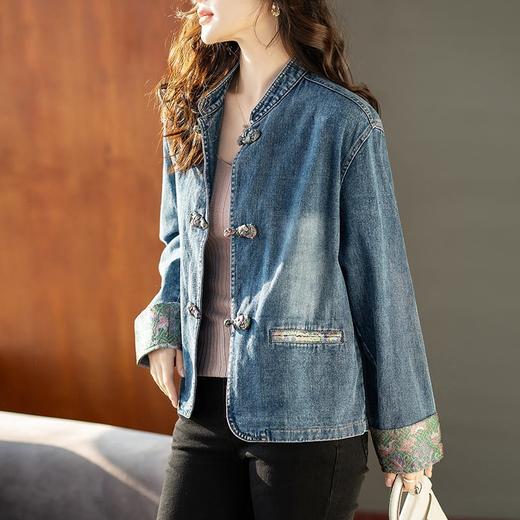 百媚生 国风立领盘扣牛仔外套女XFY2125 商品图1