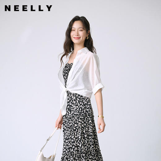 NEELLY纳俪商场同款夏季新款宽松设计感五分袖休闲衬衫女百搭上衣N26044B04420 商品图0