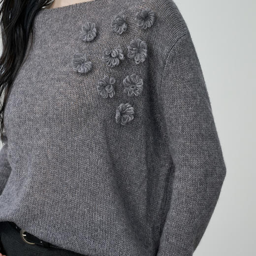 NEELLY纳俪商场同款春季新款温柔花纹针织衫女软糯百搭亲肤上衣N26014A06607 商品图2