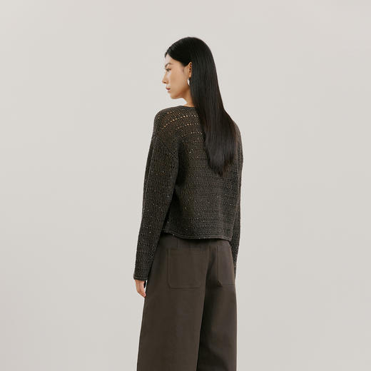 NEELLY纳俪商场同款春新款时尚镂空软糯针织衫女复古落肩百搭上衣N26021A01057 商品图1