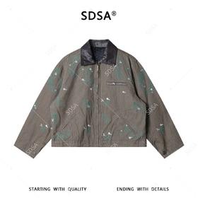 SDSA男装2026新款潮牌复古刺绣夹克植物刺绣皮质领上衣
