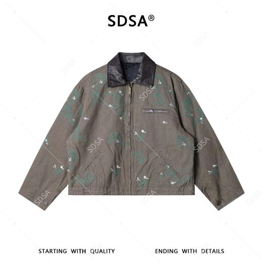 SDSA男装2026新款潮牌复古刺绣夹克植物刺绣皮质领上衣 商品图0