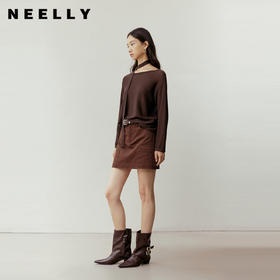 NEELLY纳俪商场同款春季新款复古工装风A字裙女挺括显瘦高腰短裙N26031E01117