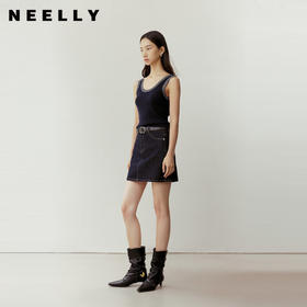 NEELLY纳俪商场同款春季新款复古高腰牛仔短裙女美式休闲A字半裙N26023E01089