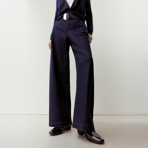 NEELLY纳俪商场同款春新款时尚立体明线阔腿牛仔裤女慵懒随性长裤N26023H01092 商品图2