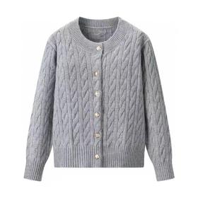 F030152灰色麻花毛衣外套女新款韩版宽松慵懒风软糯针织开衫