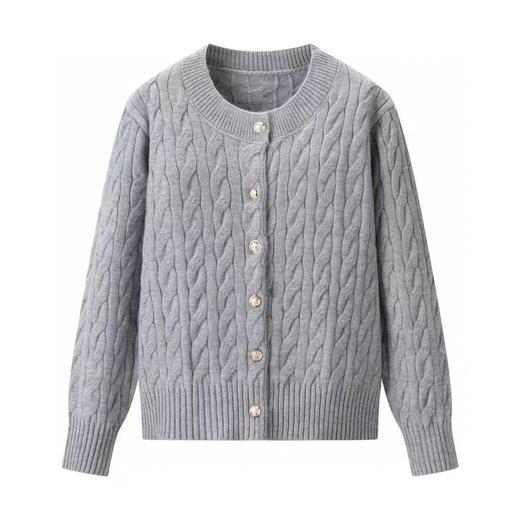 F030152灰色麻花毛衣外套女新款韩版宽松慵懒风软糯针织开衫 商品图0