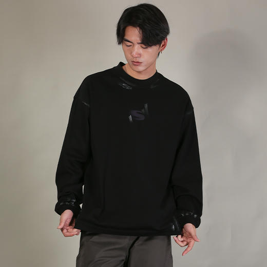 DRONKOO 2026 圆领前后撞色S印花刷银粉做旧微阔长袖中厚T恤 商品图2