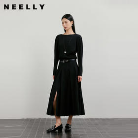 NEELLY纳俪商场同款春新款时尚优雅百褶半身裙女收腰显瘦A字长裙N26011E01018