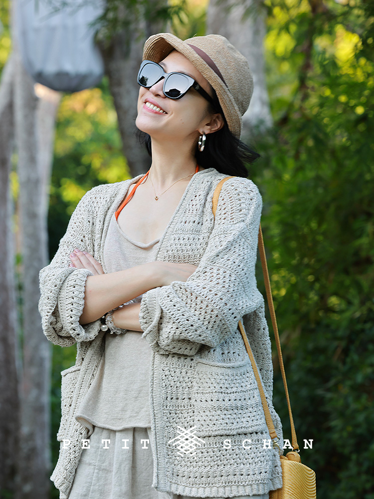 Petit Schan小闪 CLO#1053 Vining 蔓生 棉亚麻镂空卷边针织开衫