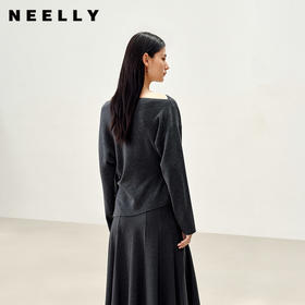 NEELLY纳俪商场同款春季新款一字肩蝙蝠袖上衣女显瘦软糯针织衫N26014A04403
