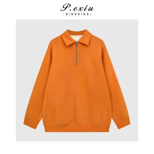 A008潘依绣丁丁宠粉纯色简约百搭加绒厚款POLO领长袖卫衣Q79456 商品图0