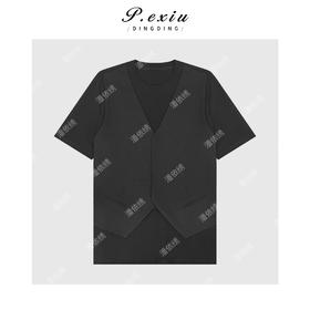 PanYiXiu/潘依绣设计感马甲拼接假两件宽松时尚短袖T恤  WH23053