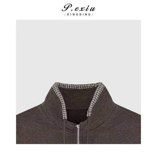 A008潘依绣丁丁宠粉韩系复古拼接格纹层次感半拉链磨绒加厚长袖卫衣Q10032 商品图2