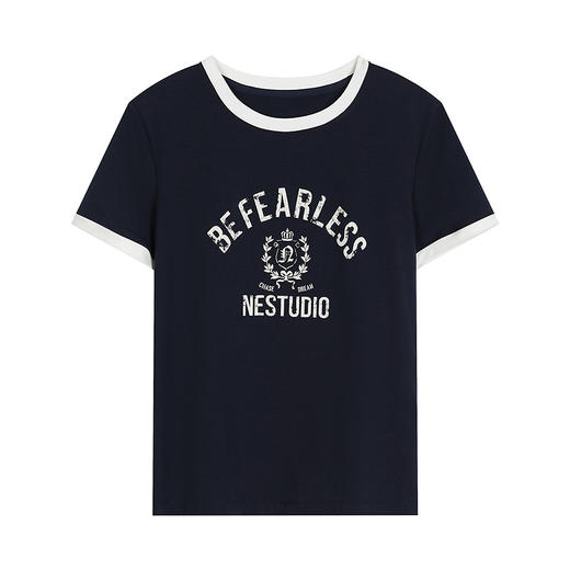 NEELLY纳俪商场同款夏季新款圆领撞色字母T恤女短款百搭休闲上衣N26054T04505 商品图3