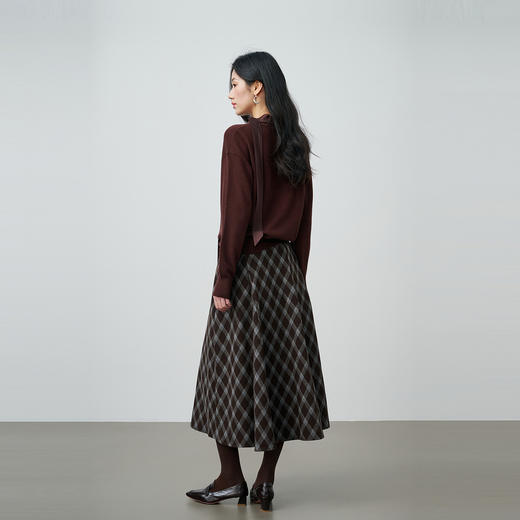 NEELLY纳俪商场同款春新款复古菱格A字半身裙女撞色吸睛休闲长裙N26014E06609 商品图1