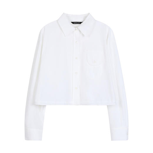 NEELLY纳俪商场同款春季新款宽松休闲长袖衬衫女百搭纯色短款上衣N26024B04512 商品图3