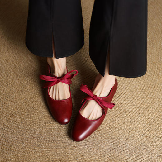 雀说 真皮浅口女通勤优雅水洗法式2cm方头粗跟单鞋774 商品图2