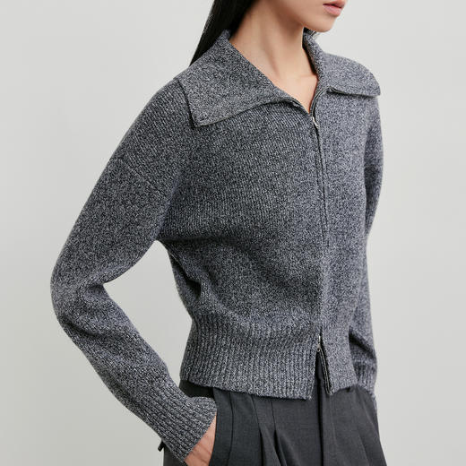 NEELLY纳俪商场同款春季新款时髦大翻领拉链针织衫女复古气质上衣N26011A01006 商品图2